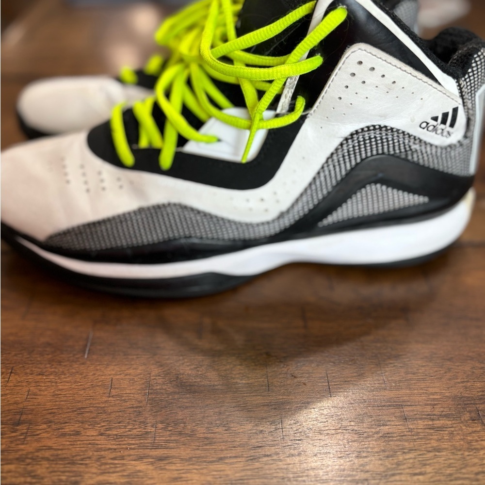 Adidas Black and White Sneakers with Neon Green Laces - Picture 2 of 5